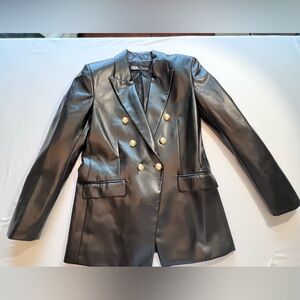 Zara Black Leather Double-Breasted Jacket